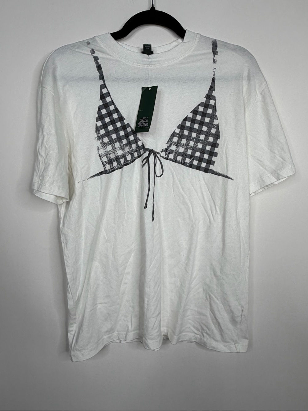 Target White Short Sleeve Tee with Black Gingham Bikini Graphic